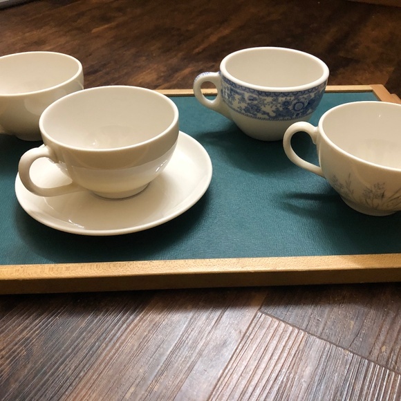 4 mismatched irregular vintage Syracuse China coffee cups, 1 w/matching saucer - Picture 2 of 12